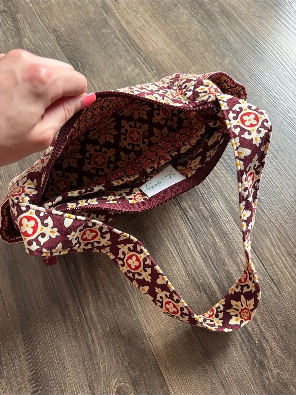 Vera Bradley Quilted Small Single Wide Strap Tote Handbag Burgundy Floral Print